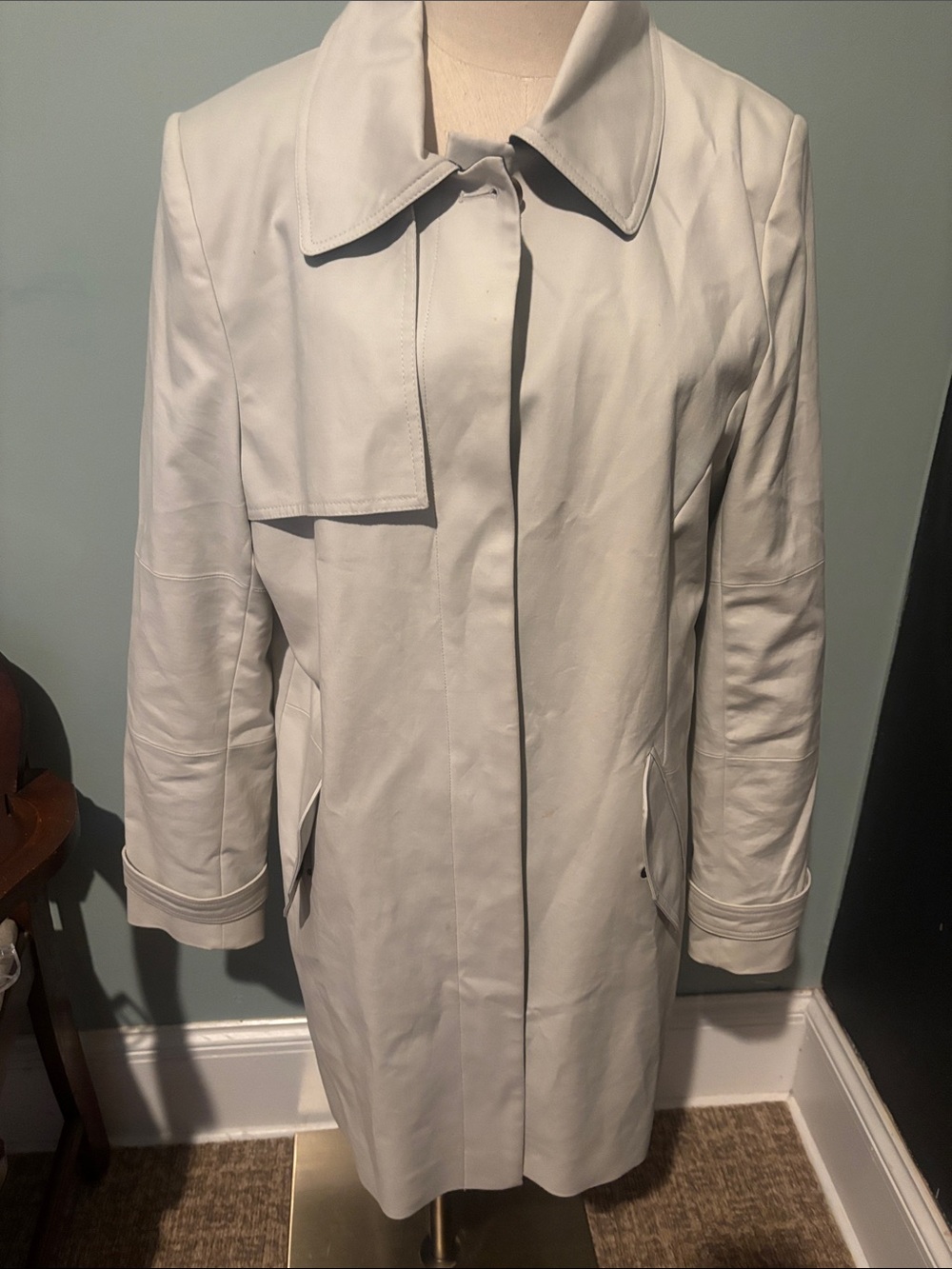 Pendleton Light Gray Leather Trench Coat - Pale Gray